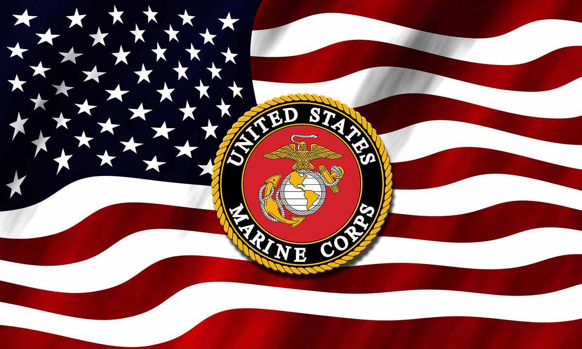 US Flag logo with a Unite States Marine Corps logo on top 